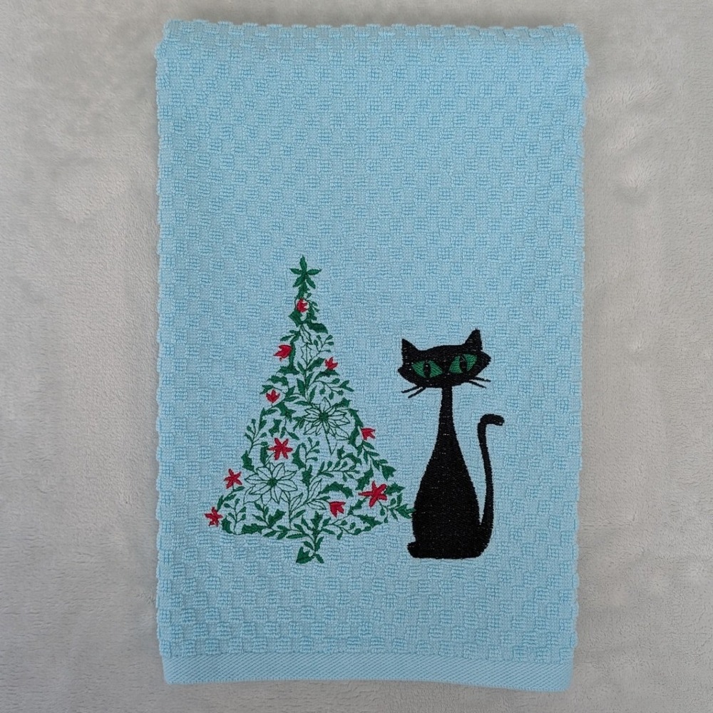 Christmas Mid Mod Cat Retro Mid-Century Modern Atomic Kitchen Bar Hand Towel